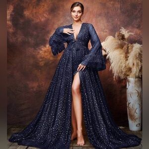 Maternity Deep V Neck Sheer Sleeves
Sequined Mesh Photography Gown  Dress